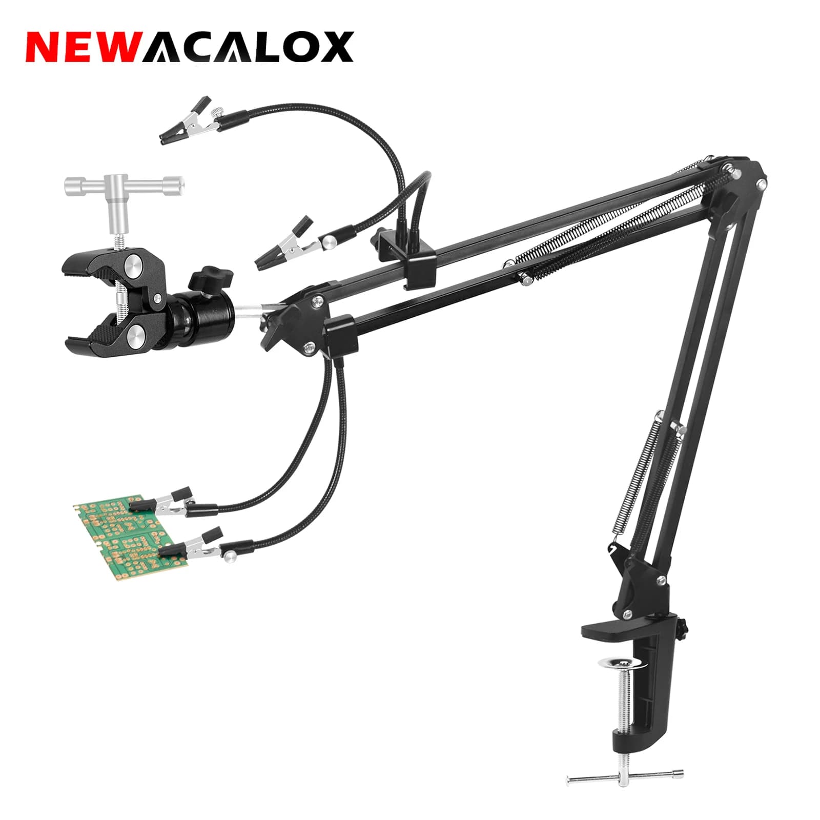 NUOVOACALOX 360 ° Supporto per asciugacapelli con supporto per scheda madre PCB ruotabile Terza saldatura che aiuta le mani Strumento per saldatura con staffa per pistola termica