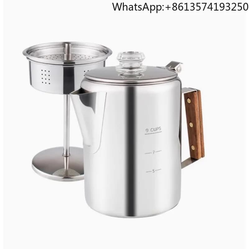 Caffettiera a Percolazione per Campeggio, Caffettiera in Acciaio Inox per Esterni, 9 Tazze