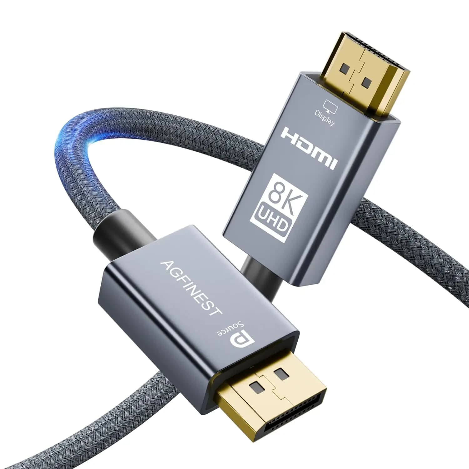 Cavo DisplayPort a HDMI 8K 3.3FT - 8K@60Hz 4K@240Hz 2K@480Hz, Unidirezionale Attivo DP 1.4 a HDMI 2.1, Supporta HDR VRR, Cavo Intrecciato, per Monitor PC TV