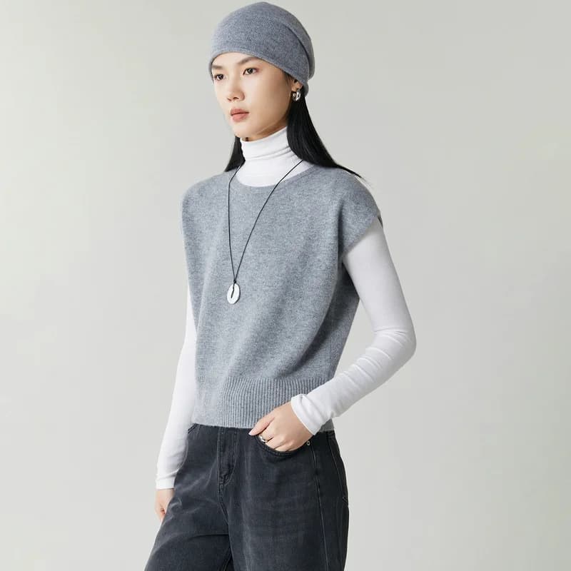 2026 new 26 count 7-needle 100% pure cashmere knitted vest women's sleeveless round neck base pullover loose and slimming sweate