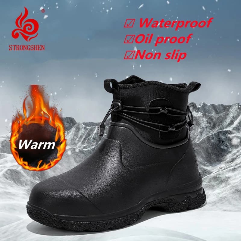 STRONGSHEN stivali da uomo stivali da pioggia impermeabili antiolio inverno caldo peluche lavoro escursionismo stivali da neve scarpe da pesca sicure antiscivolo in gomma
