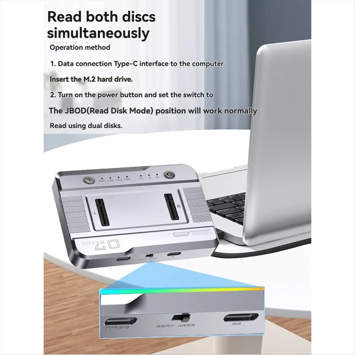 Stabile: docking station SSD M.2 NVME NGFF dual-bay con RGB, trasferimento dati USB3.2 GEN2 tipo C da 20 Gbps, duplicatore clonatore offline
