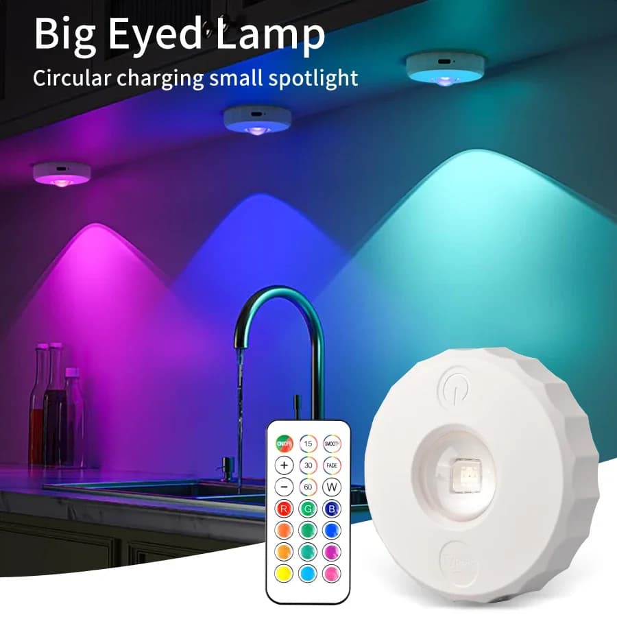 Faretti LED RGB con telecomando Luci notturne wireless ricaricabili per armadio da cucina Armadio da esposizione Confezione da 1-4