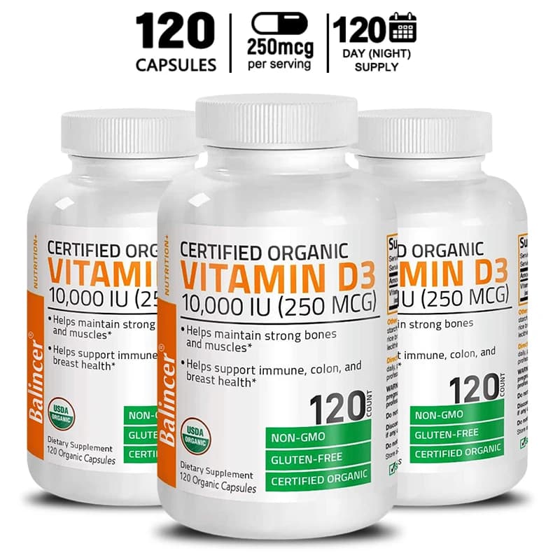 Vitamin D3 10,000iu supplement (250 Mcg), immune support, healthy muscle function and bone health - non GMO, 30/60/120 capsules
