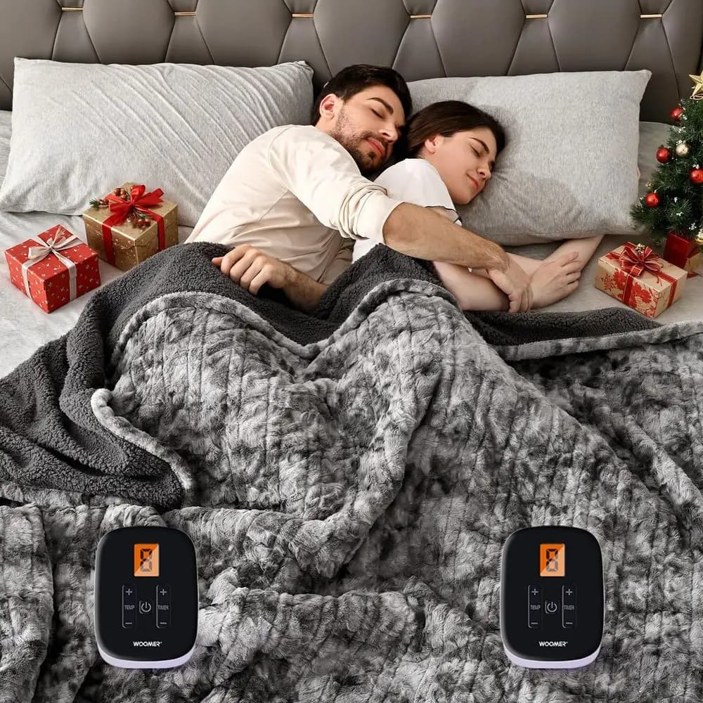 Coperta Elettrica King Size, Doppio Controllo, 90x100 Pollici, Doppio Lato in Felpa e Sherpa, Protezione da Surriscaldamento, 10 Livelli di Riscaldamento