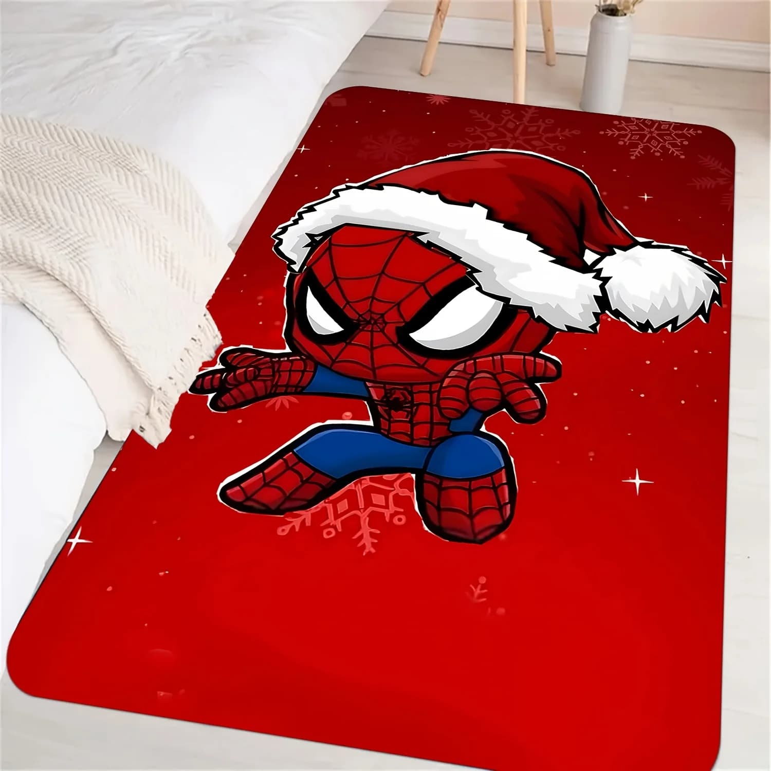 Spider- Christmas Hat Printed Mat | Durable Polyester, Suitable For Living Room, Bedroom, Door Mat, Outdoor Use - Fun Home De