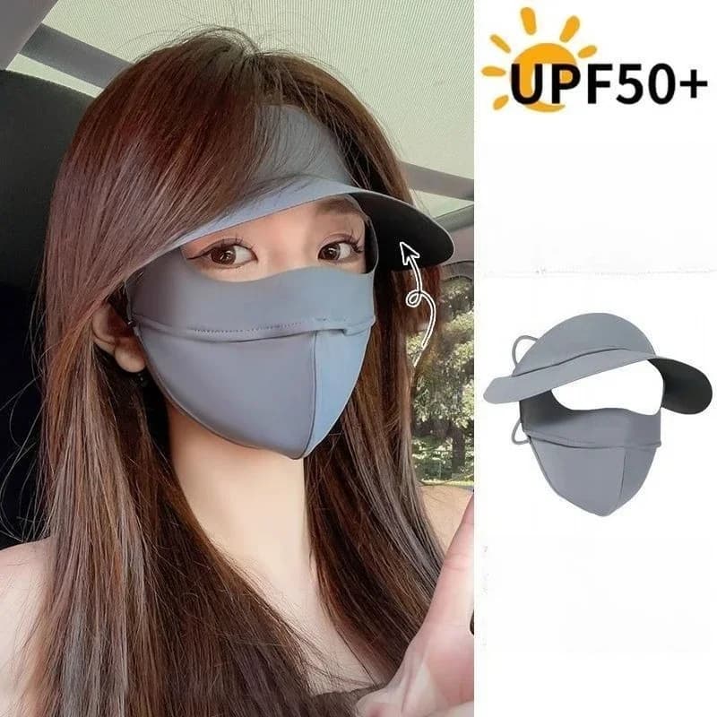 Summer One-piece Face Sunscreen Sunshade Ice Silk Mask Riding Anti-ultraviolet Face Mask Female Sunshade Hat Mask Integrated