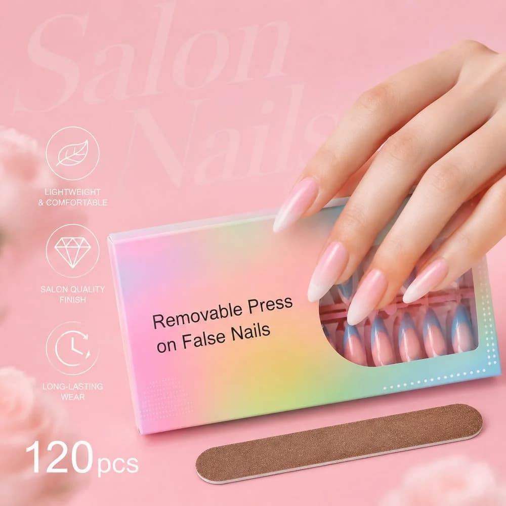 120Pcs Multi‑Pattern Boxed Press On Fake Nails Almond Full Cover Reusable Removable Artificial Nails For DIY Nail Art Decoration