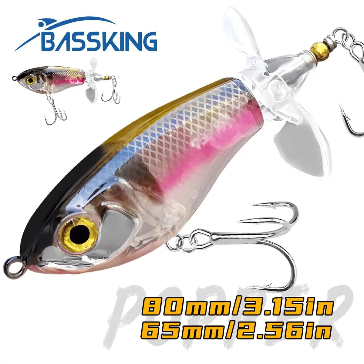 BASSKING Topwater Fishing Lure 80mm/16g 65mm/9g Whopper Popper Wobbler Artificial Pencil Hard Bait Soft Rotating Tail Swimbait