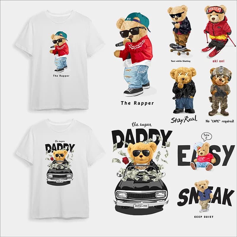 Cartoon Bear Trend Iron Sticker Patch per abbigliamento adesivi termici per tessuto t-shirt da uomo e da donna felpa con cappuccio per bambini lavabile