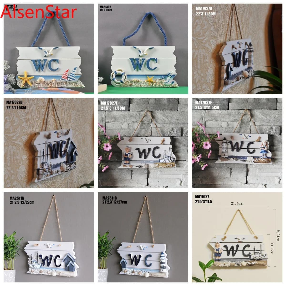 Targa Decorativa in Stile Mediterraneo, Cartello in Legno per Toilette, Pendenti Decorativi per Porte, Bar, Caffetterie, Decorazioni per la Casa