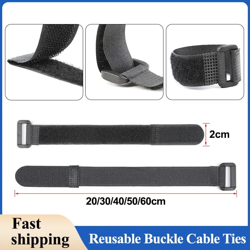 Black Reusable Hook and Loop Cinch Straps Nylon Cable Ties Organizer Adjustable Fastener Securing Cable Straps Cord Management