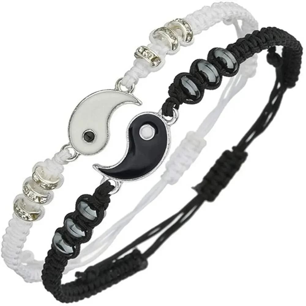 2-piece jewelry set Pair Black White Tai Chi Bracelet Corda Set of Adjustable Chains Jewelry to wear every day in simple style