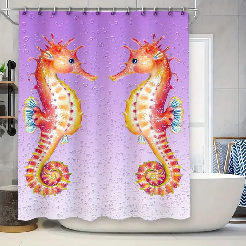 Tenda da doccia con cavalluccio marino dai colori vivaci per l'arredamento del bagno Design con coda di sirena viola