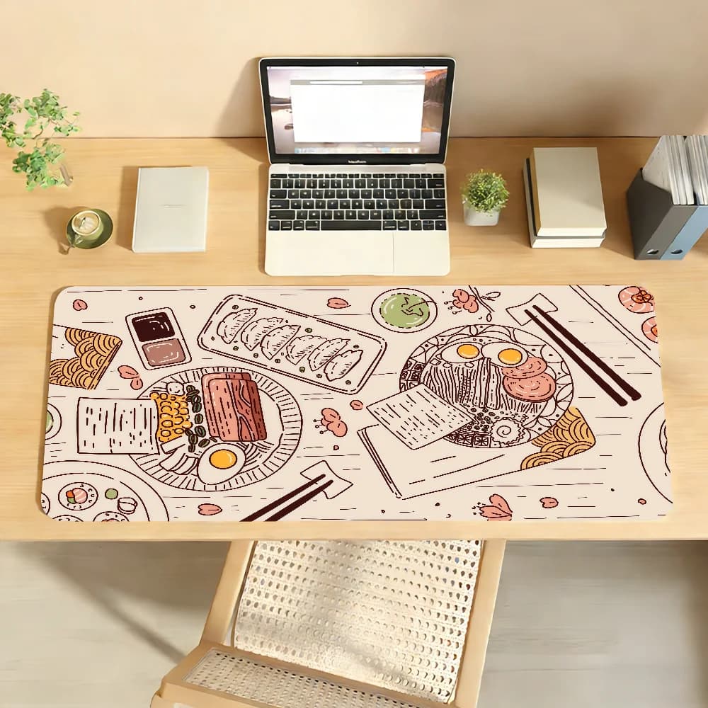 Tappetino per Mouse Retro Giapponese Ramen, Antiscivolo con Bordo Bloccato, Tappetino da Scrivania per PC e Laptop, Accessori in Gomma per Ufficio, Tappeto XXL per Tastiera e Giochi