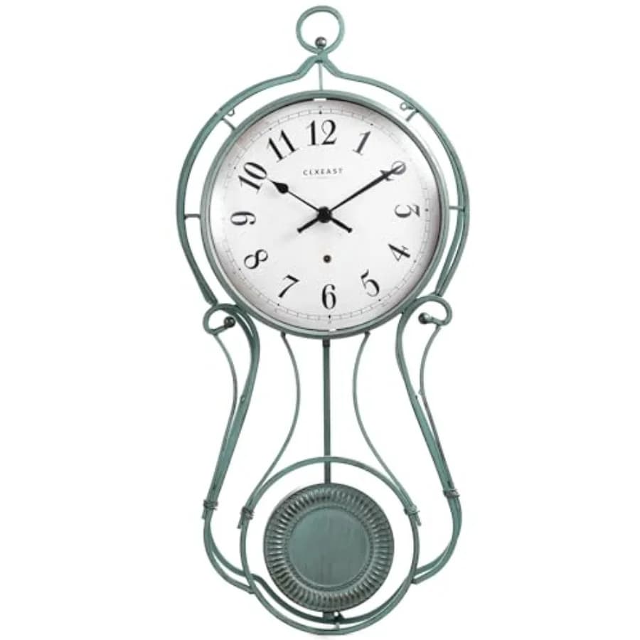 Orologio da Parete a Pendolo in Metallo da 20 Pollici a Batteria, Grande Orologio da Parete Stile Scuola per Arredamento Soggiorno, Verde Teal Anticato