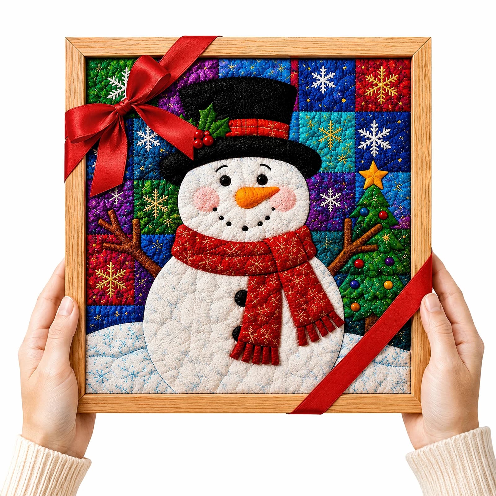 Christmas Punch Needle Craft Set Wood Frame Fabric Art Holiday Scenes Santa for SNOWMAN Reindeer DIY Kit Adults