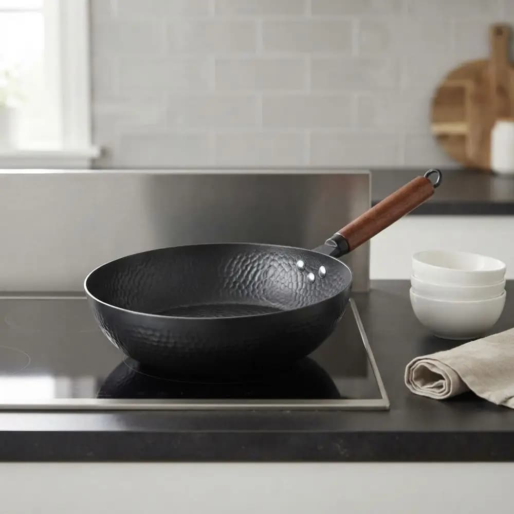 Durable Non-stick Hammered Frying Pan Wooden Handle Flat Bottom Pancake Pan Corrosion-resistant Lightweight Cooking Pot Cook