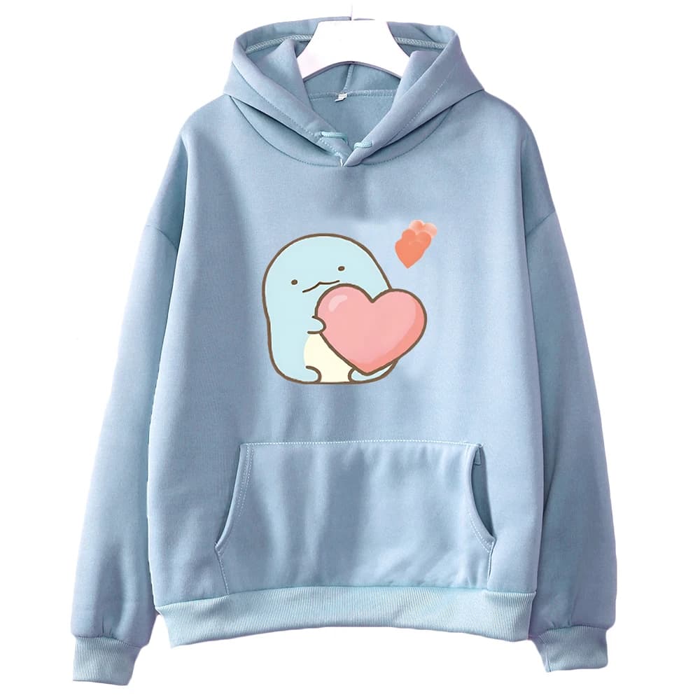 Sumikko Gurashi Cartoon Dinasour whit Heart Hoodies Women Kawaii Graphic Printed Sweatshirt Long Sleeve Autumn/Winter Hooded Top