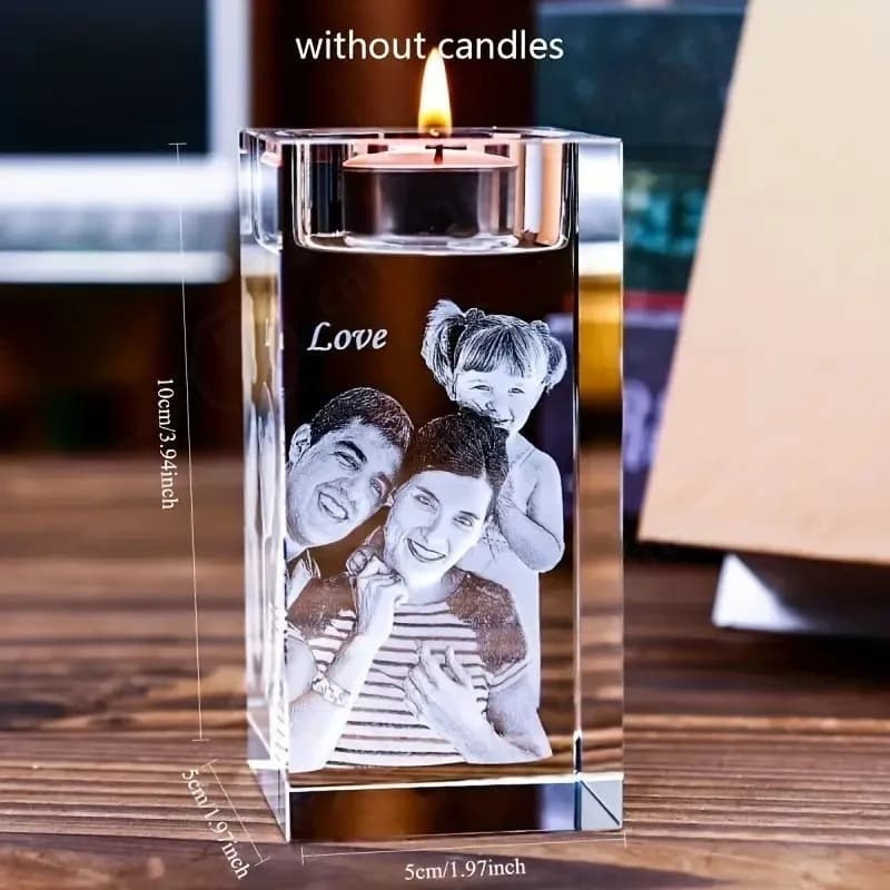 Personalized 3D Laser Engraved Crystal Candle Holder Custom Portrait Pattern Table Decor Ornament Holiday Gift for Her Wife