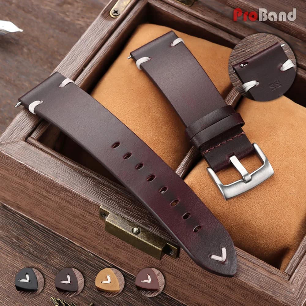 Genuine Cowhide Watch Band 20mm 22mm Handmade Calfskin Leather Watch Strap for Men Women Universal Vintage Replacement Bracelet