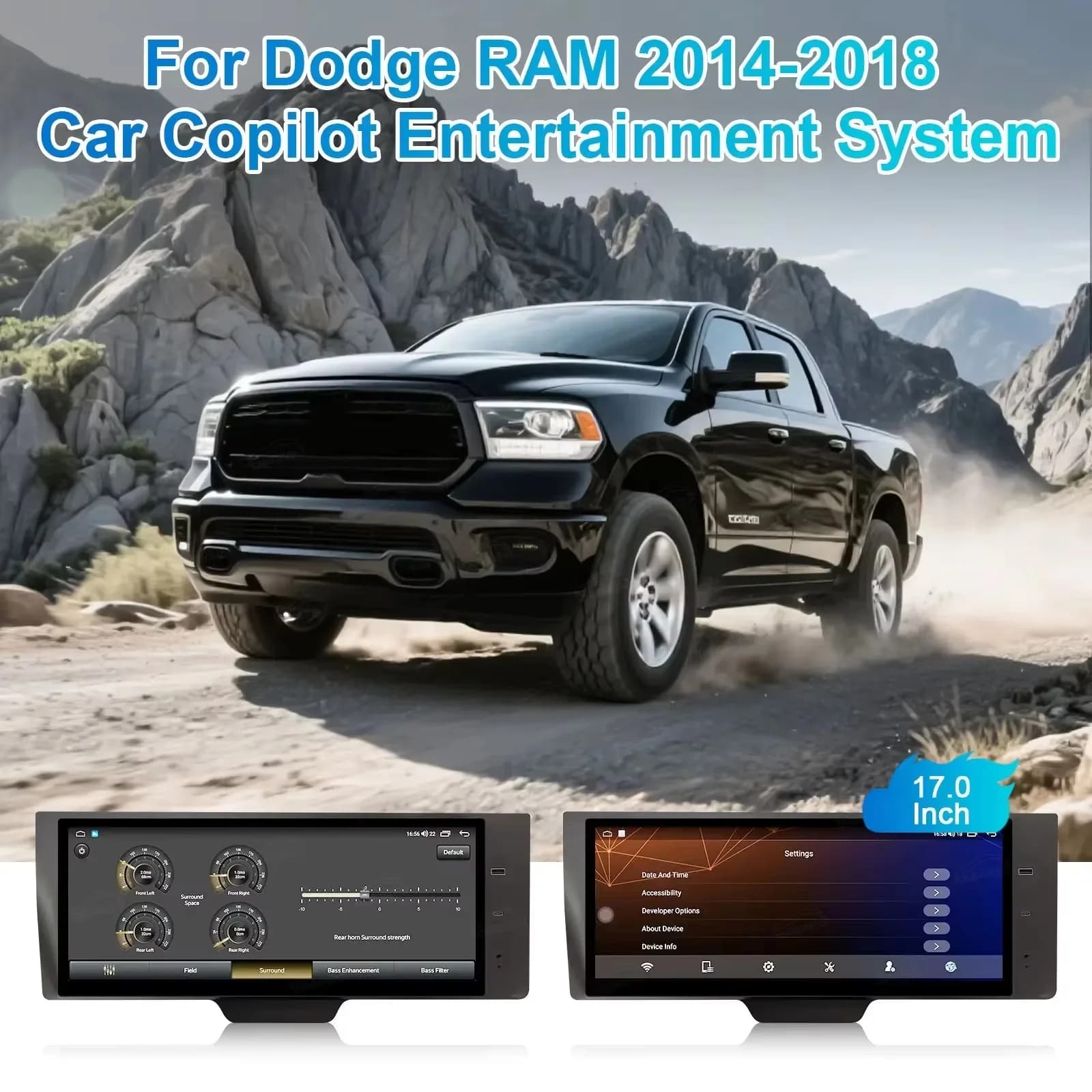 Display per co-pilota con Android Auto Wireless e Carplay per Dodge Ram 1500 2500 3500 2013 2014-2018, lettore multimediale per passeggeri.