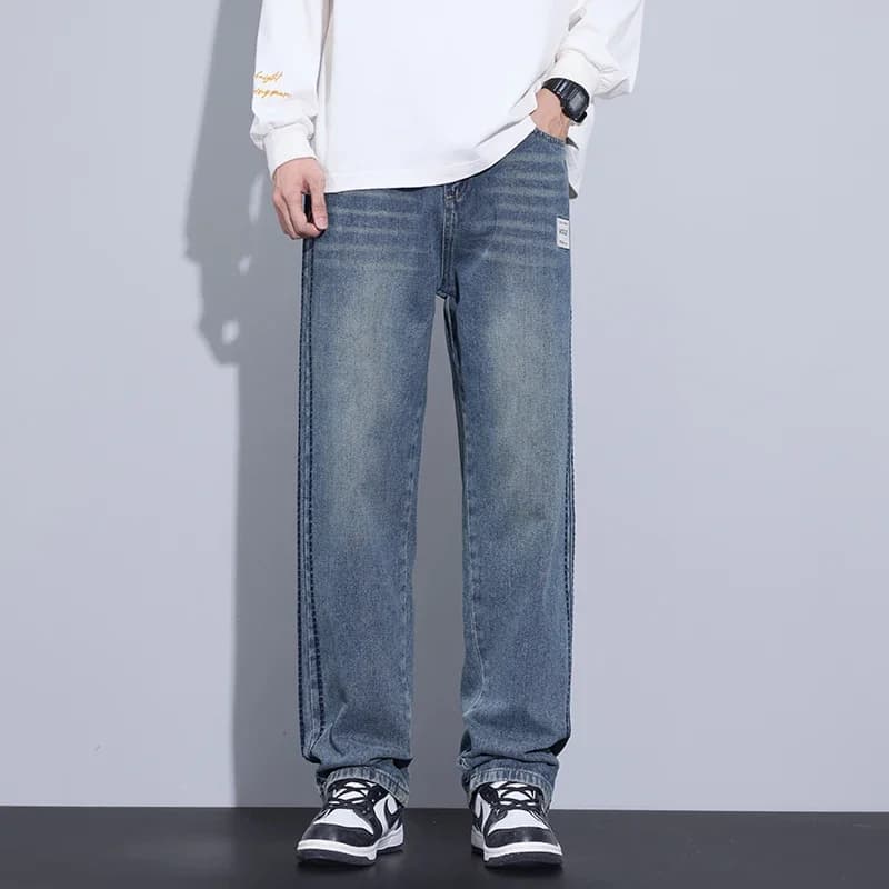 2025 nuovi jeans moda uomo stile coreano tinta unita pantaloni lunghi in denim casual larghi dritti a gamba larga stile classico maschile
