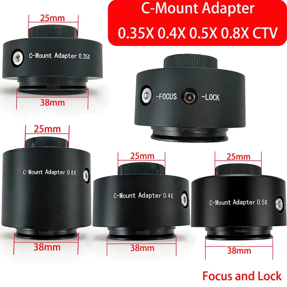 0.35X 0.4X 0.5X 0.63X 0.8X CTV Focusable LOCK Microscope C Mount Adapter Trinocular CCD for Olympus Microscope 38MM Interface