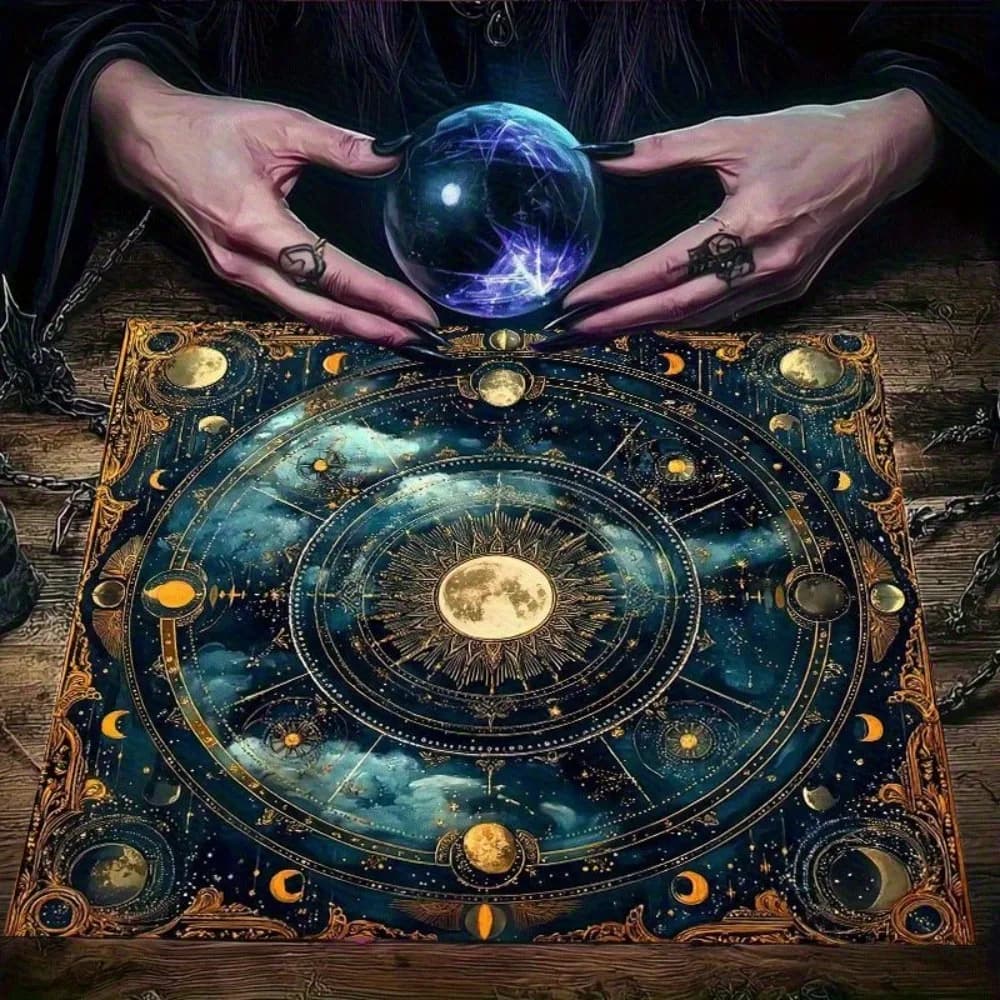 Tappetino per Carte dei Tarocchi con Fasi Lunari Celestiali, Panno per Altare Vintage con Ruota Celeste, Accessori per Stregoneria, Astrologia, Meditazione e Divinazione