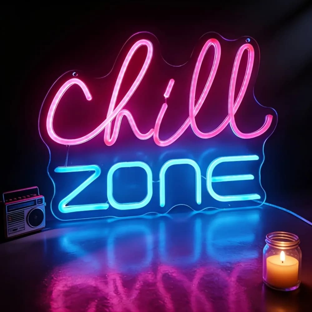 Insegna al Neon 'Chill Zone', Luce LED al Neon Adatta per Camere da Letto, Bar, Feste, Decorazione di Sfondi per Sale Giochi, Regalo per la Famiglia