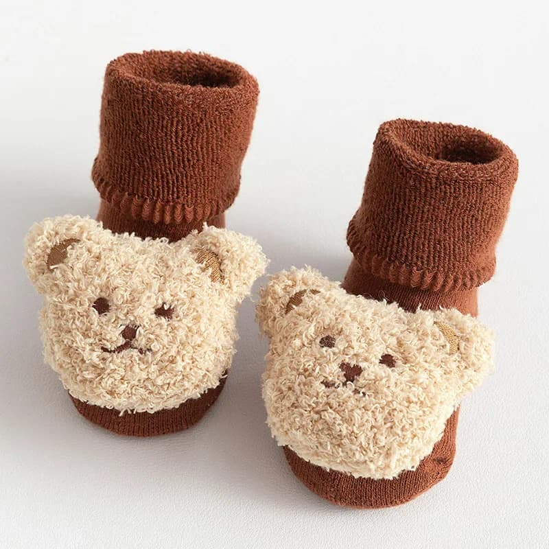 Cute Bear Baby Plush Socks 3D Doll Newborn Winter Warm Footwear Anti Slip Walking Floor Sock Cartoon Kids Clothes Accessories