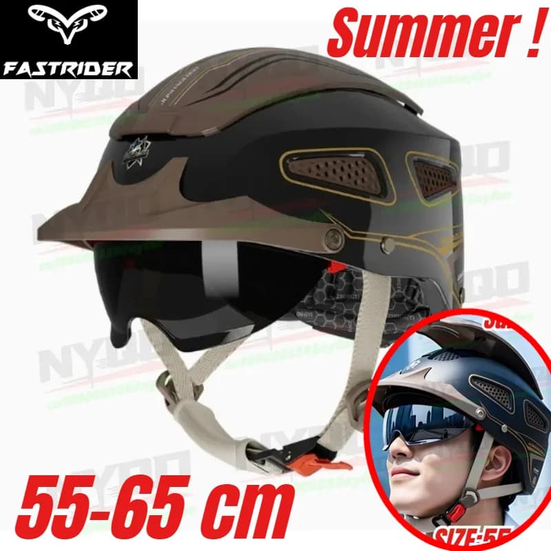 Casco Moto Estivo Traspirante Aperto per Uomo e Donna con Doppia Visiera, Casco Jet per Scooter, Mezzo Casco