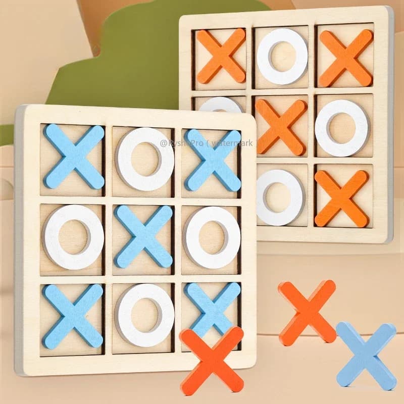 Tic Tac Toe Gioco da tavolo in legno per giochi classici per famiglie Puzzle per bambini Xo Blocchi di scacchi Giochi Attività di demenza per anziani