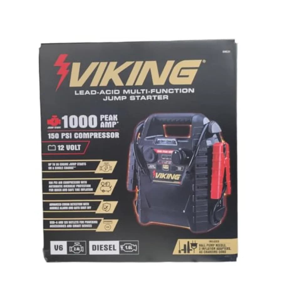 Avviatore di Emergenza Multifunzione e Compressore d'Aria da 150 PSI con Batteria al Piombo-Acido da 1000 Amp di Picco - Compatibile con Viking