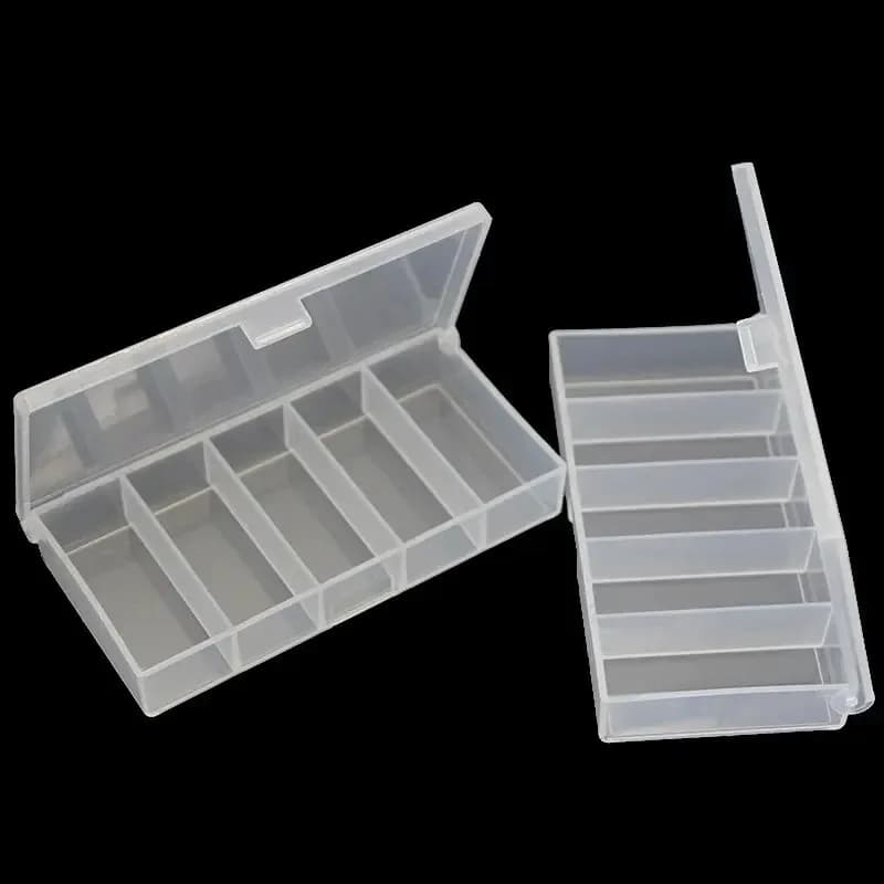 Mini Scatola Porta Attrezzi da Pesca in Plastica a 5 Scomparti, Contenitore Trasparente per Esche e Ami, Organizer per Ami da Pesca a Doppio Anello con Paillettes