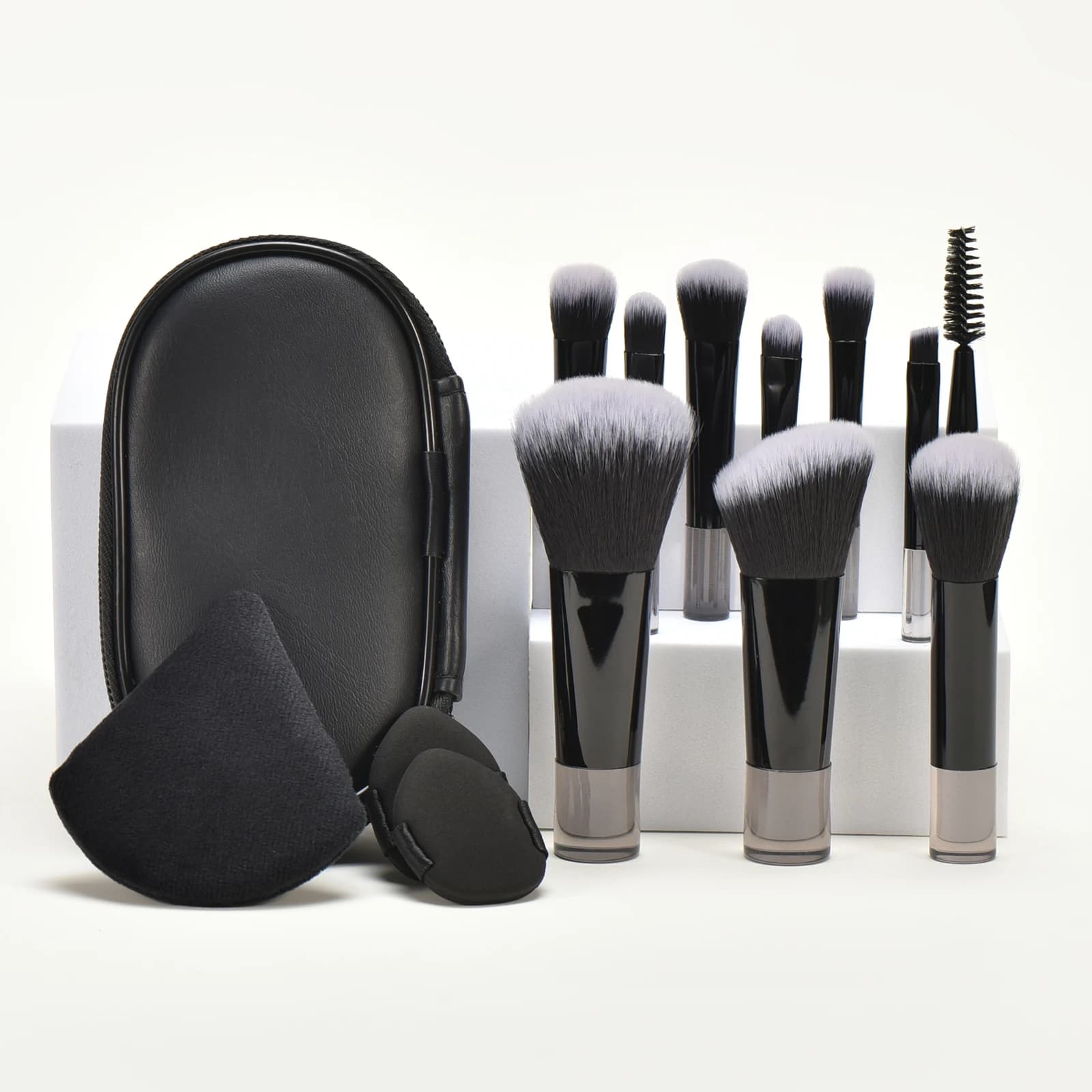10 Mini Black Makeup Brushes Portable Travel Makeup Tool Make-up Blow - Palm Brush Professional Makeup Tool Set