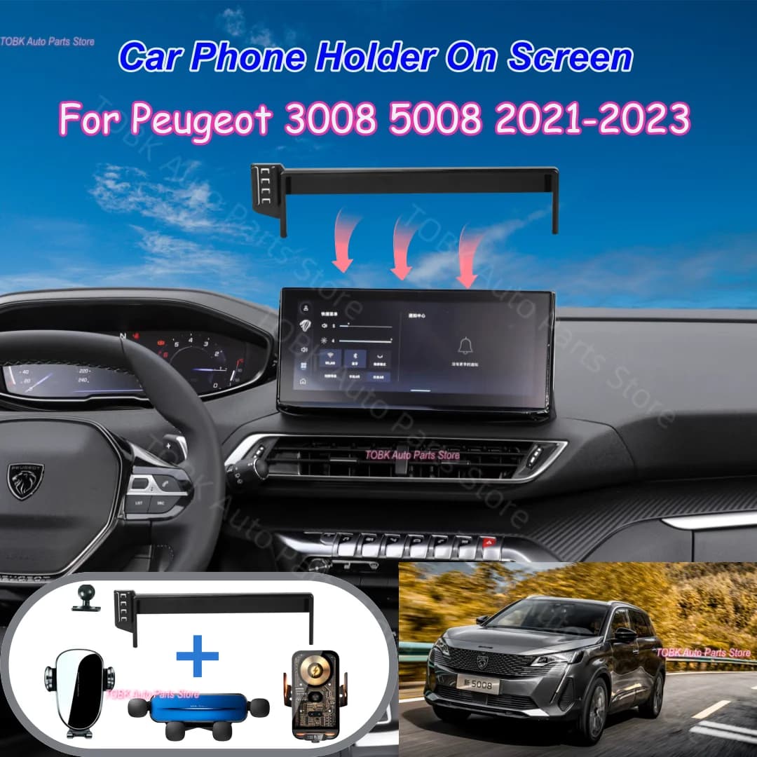 Supporto per Telefono da Auto con Schermo da 10 Pollici per Peugeot 3008 5008 2021 2022 2023, Base Fissa con Ricarica Wireless, Accessorio per Auto