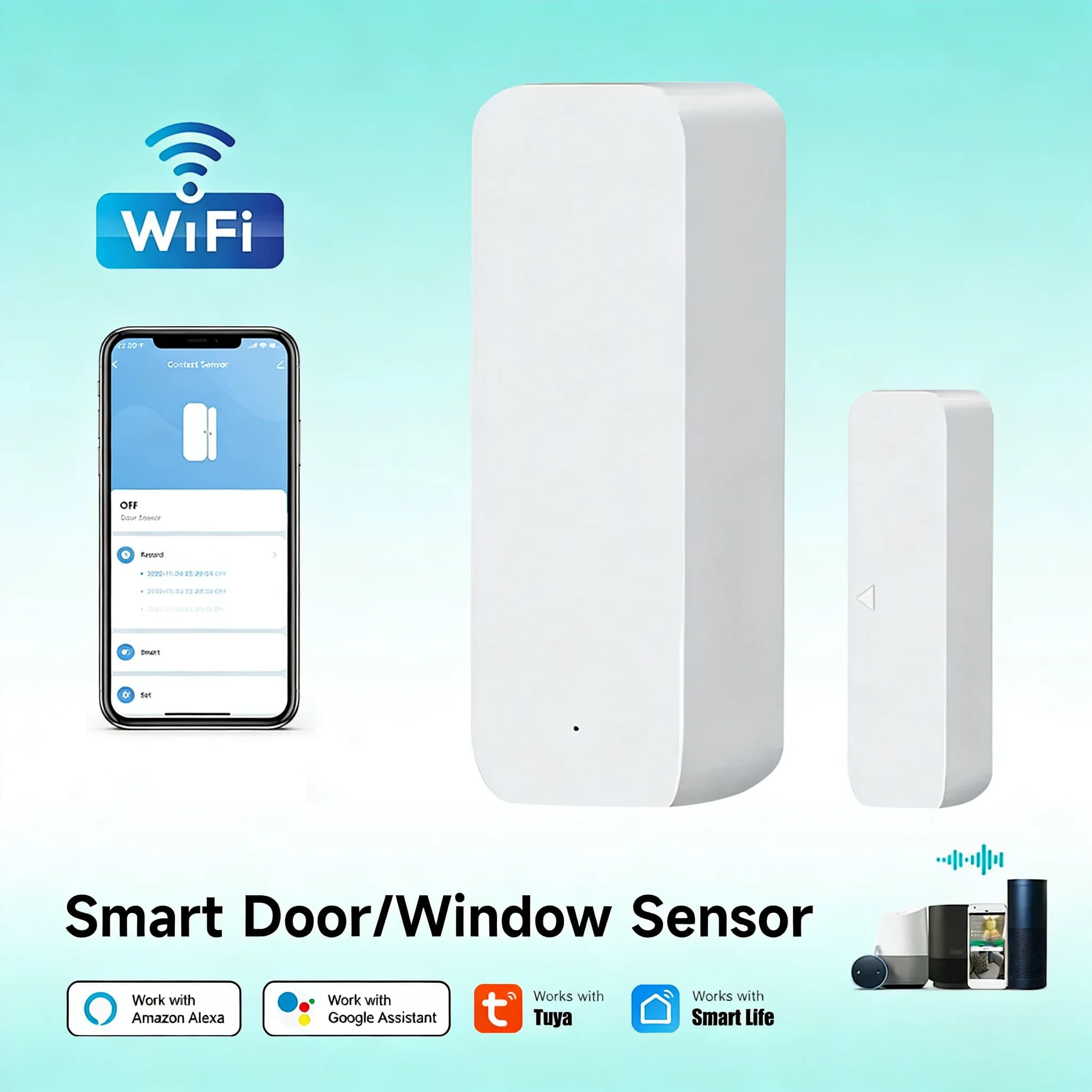 Sensore WiFi Tuya Smart per Porte e Finestre, Allarme Wireless per Sicurezza Domestica, Compatibile con Smart Life, Alexa e Google Assistant