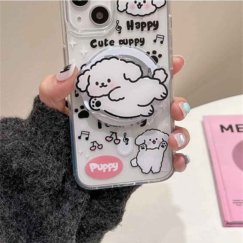 Coreano simpatico cartone animato cucciolo supporto magnetico impugnatura Tok Griptok supporto per telefono supporto per iPhone 15 14 per Pad Magsafe Smart Tok