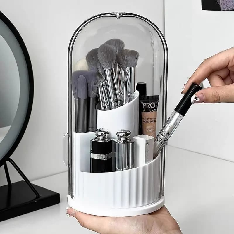 Rotary Desktop Makeup Brush Organizer Dustproof Cosmetic Stand Lipstick Eyeshadow Holder for Eyebrow Pencil Storage Solution
