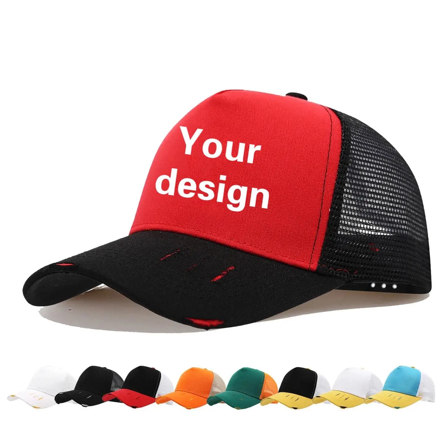Cappello Personalizzato con Logo, Design Personalizzato, Cappello Estivo da Uomo con Fori, Rete Traspirante, Protezione Solare, Stile Camionista, per Eventi e Competizioni