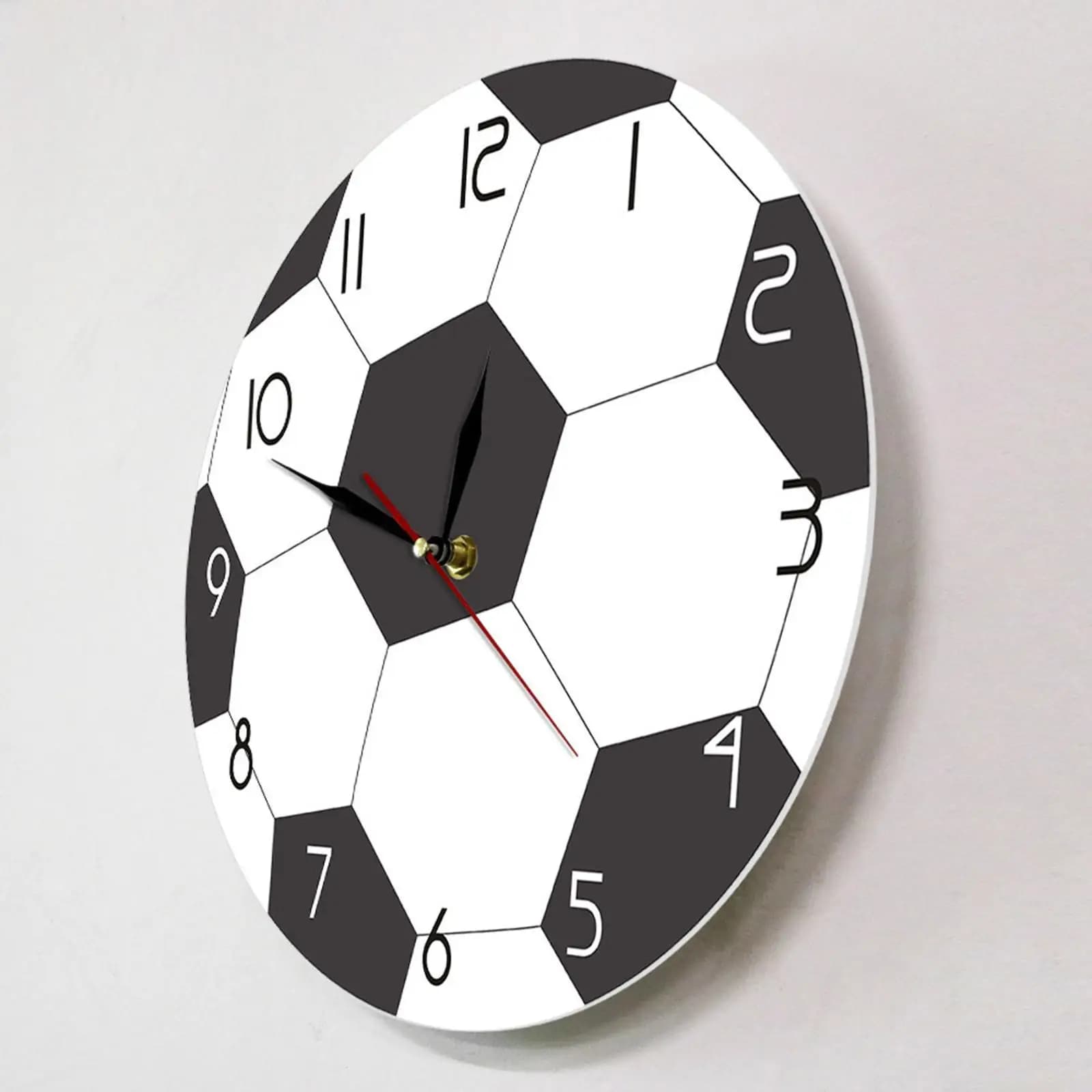 Wall clock with silent movement, football-shaped design, non-ticking, round, 12 inch, per bedroom, bathroom, office, gift for football lovers