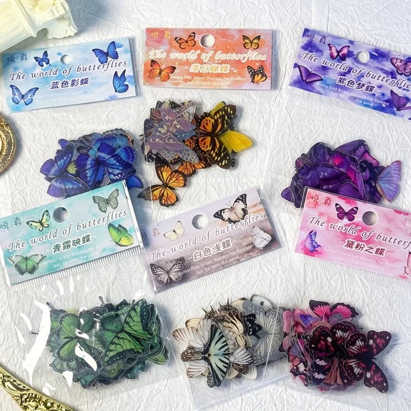 40 Sheets Butterfly PET Sticker Pack Retro INS Style Waterproof Colorful Decals For Journal Scrapbooking DIY Crafts