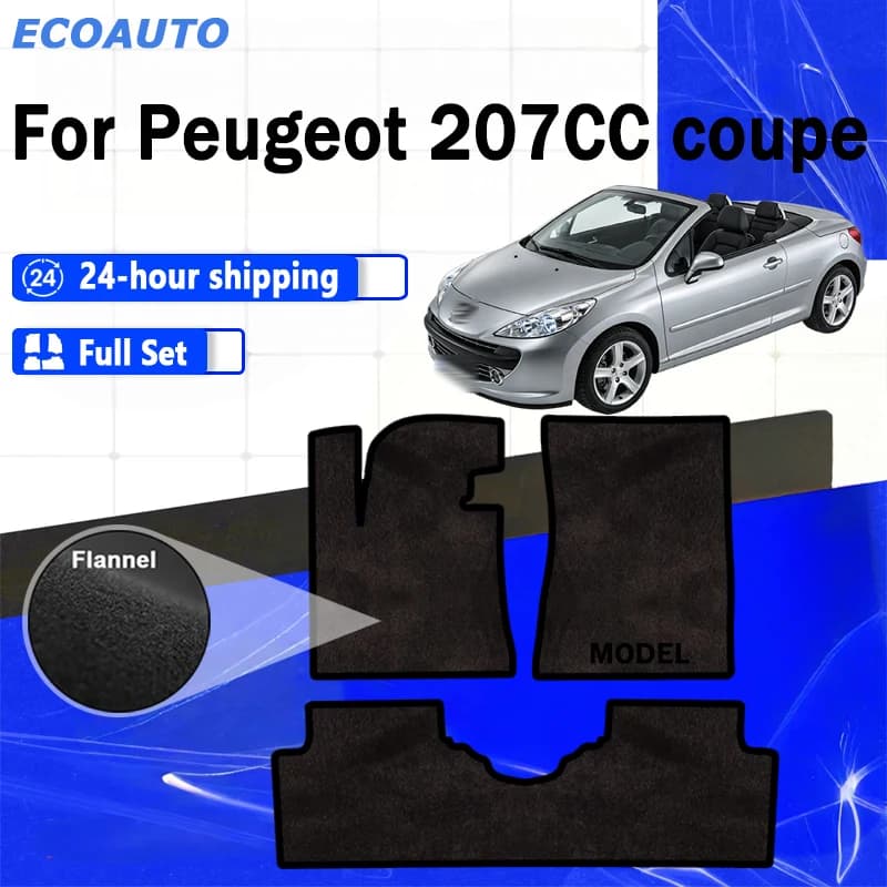 ECOAUTO Flannel Car velour front rugs for Peugeot 207CC coupe, convertible (2006-2012) -Black