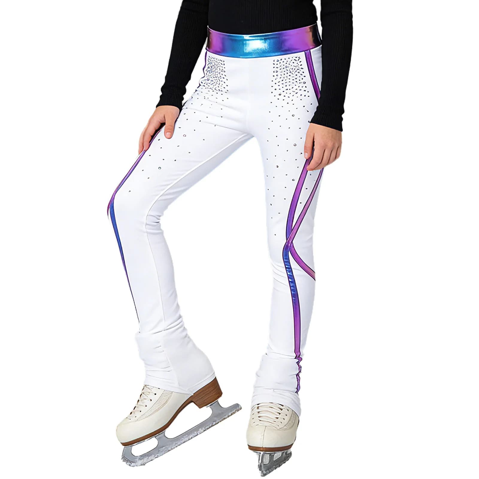 Pantaloni per Pattinaggio Artistico per Bambine, Elastico in Vita, Strass, Leggings per Ginnastica e Danza, Costume per Esibizioni di Pattinaggio su Ghiaccio