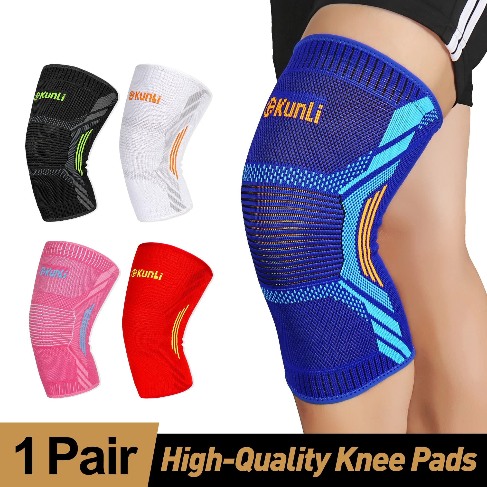 Confezione da 2 ginocchiere sportive KUNLI, confezione da 2, ginocchiere a compressione traspirante ed elastica per corsa, basket, fitness