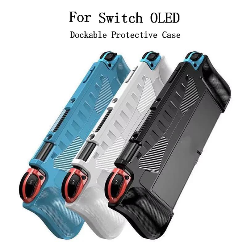 Custodia Protettiva Dockabile per Console Switch OLED 2021, Guscio Morbido in Silicone con Texture in Fibra di Carbonio e Cover Grip per Joy-Con