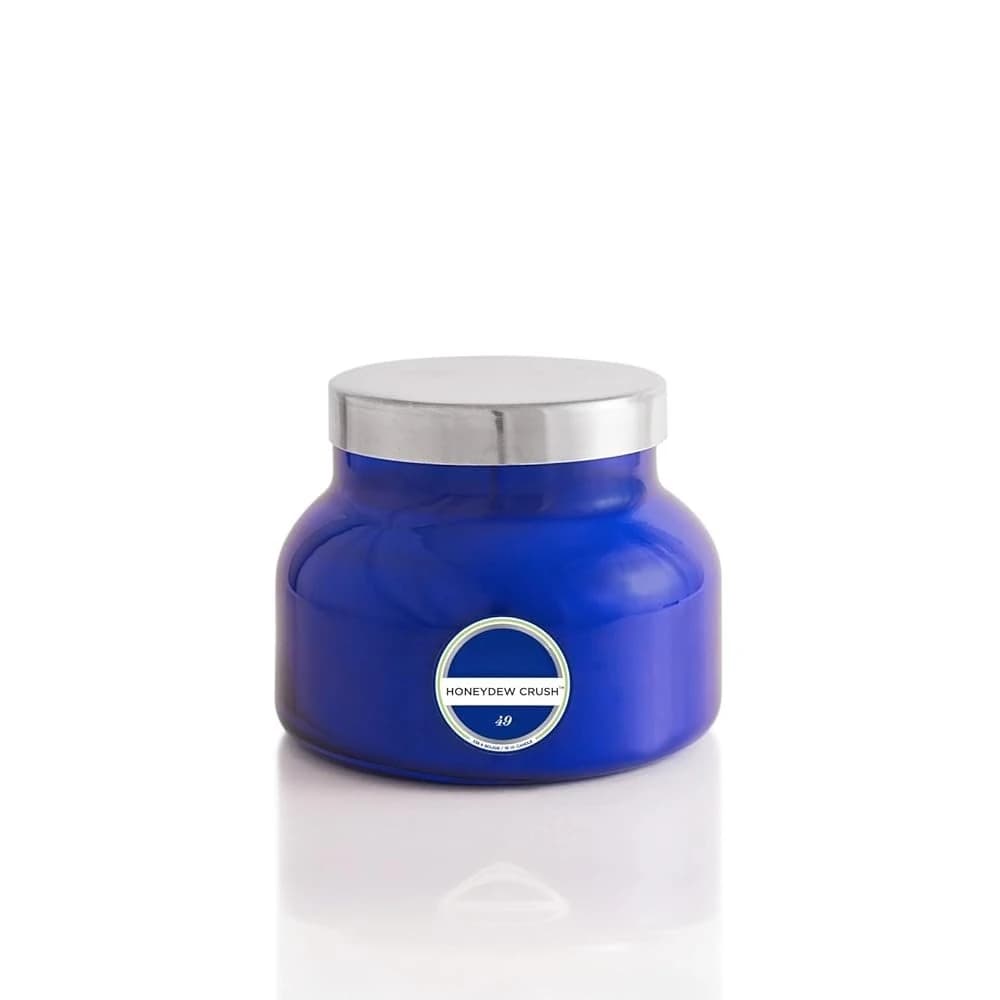 Candele in Barattolo Signature - Miscela di Cera di Soia a Lunga Durata - Candele Profumate di Lusso con Aroma Tropicale - Presentate in Elegante Barattolo di Vetro Blu