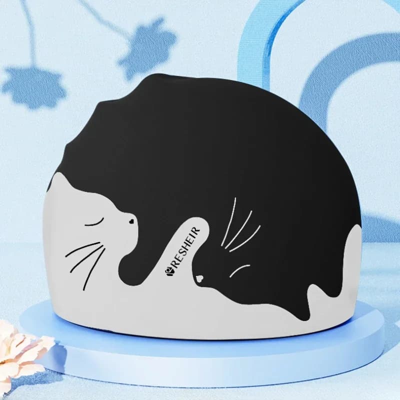 Cuffia da nuoto professionale in silicone per donna Cuffia da nuoto speciale per uomo con stampa di gatti dei cartoni animati Protezione per le orecchie impermeabile per capelli lunghi