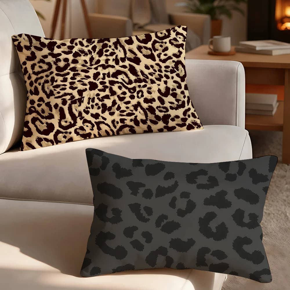 Fodera per cuscino alla moda con stampa leopardata grigia, adatta per divano, camera da letto, auto, cuscino per schienale della sedia